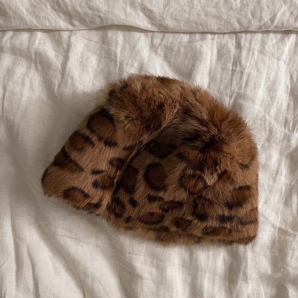 Vintage Accessories - Vintage / Rabbit Fur Leopard Pattern Hat
